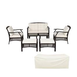 Kadyn - 4 Pieces Patio Rattan Furniture Set, Outdoor Furniture Garden Conversation Sets with Removable Cushions-Red - White