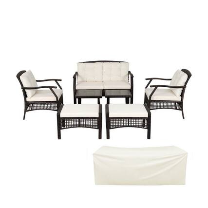 Front. Kadyn - 4 Pieces Patio Rattan Furniture Set, Outdoor Furniture Garden Conversation Sets with Removable Cushions-Red - White.