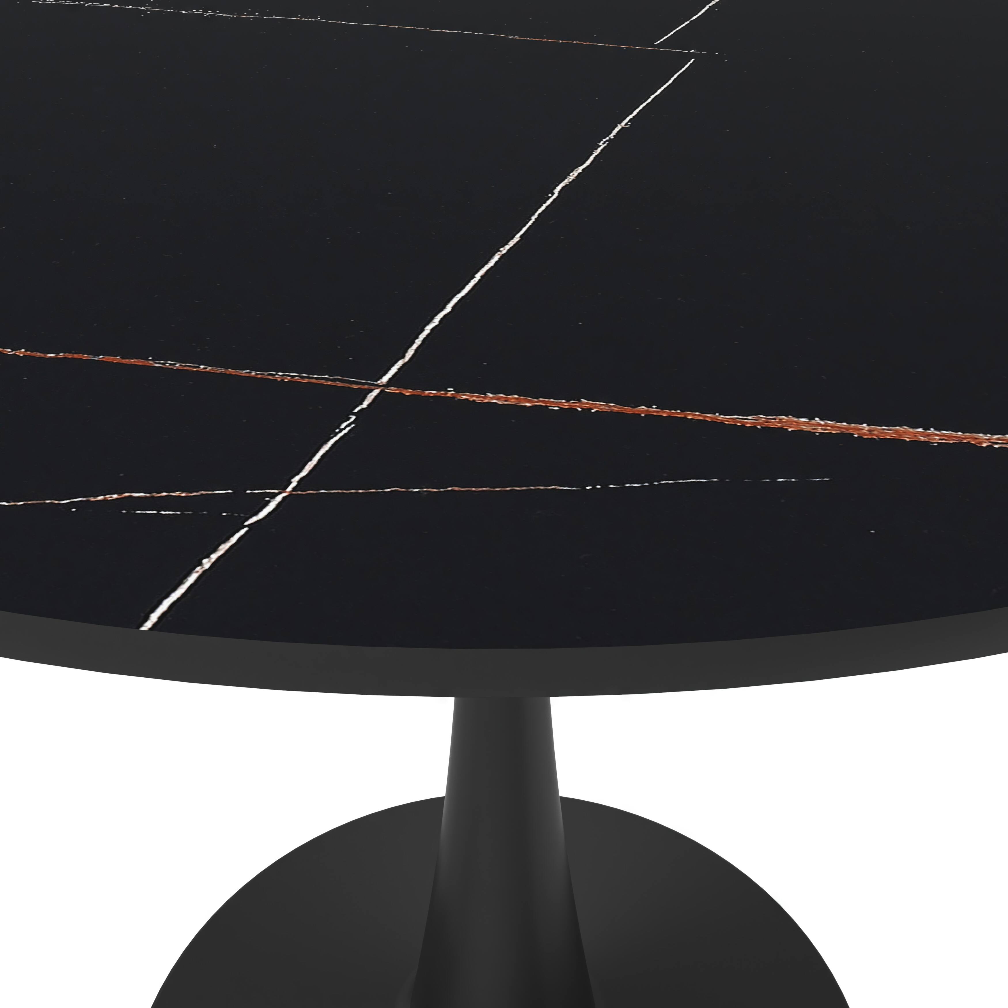 Alt View 4. LeisureMod - Bristol 31" Mid-Century Modern Round Pedestal Dining Table - Glossy MDF/Stone Top for Kitchen & Cafe - Stone - Black.