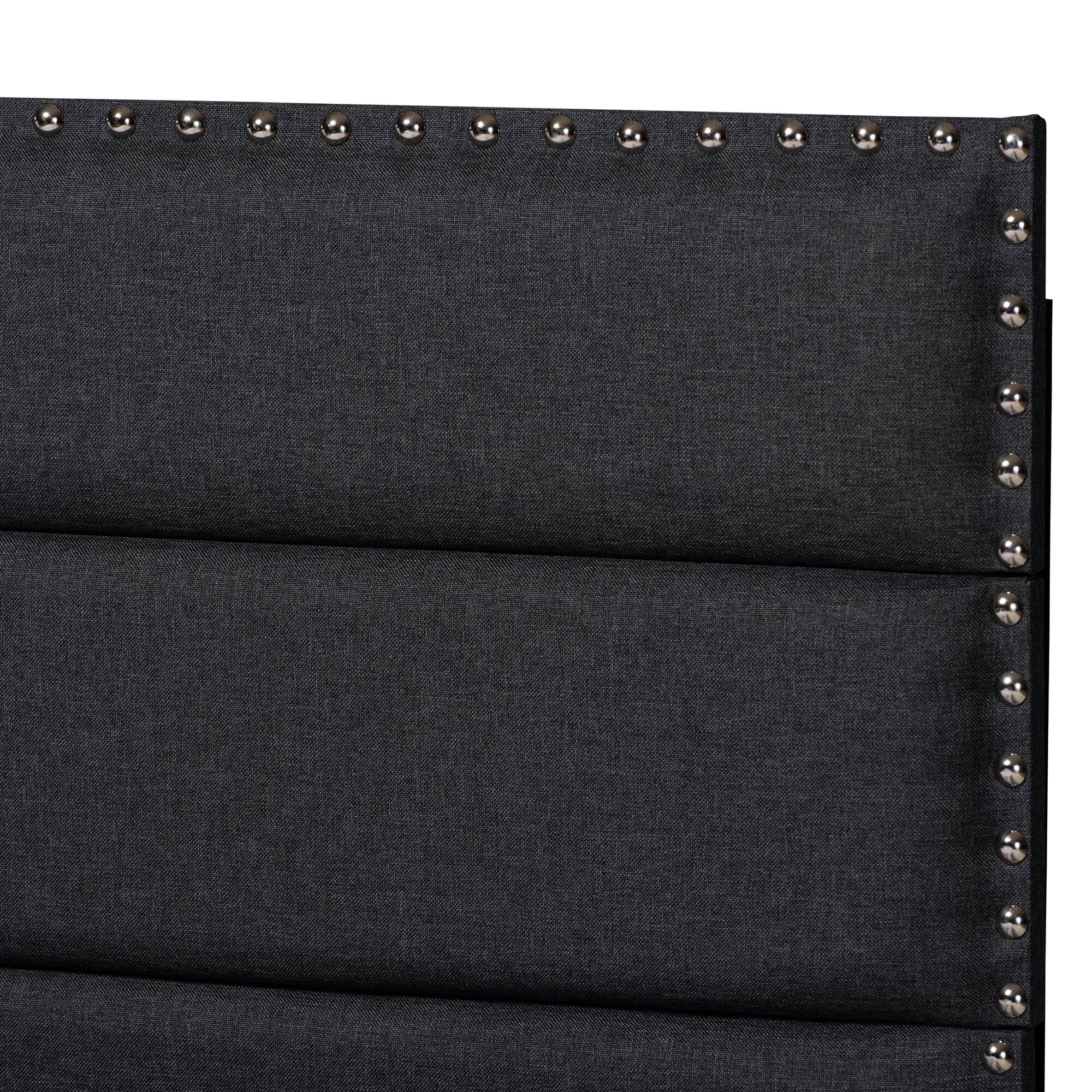 Back. Baxton Studio - Ansa Modern and Contemporary Fabric Upholstered Bed - Dark Grey/Black.