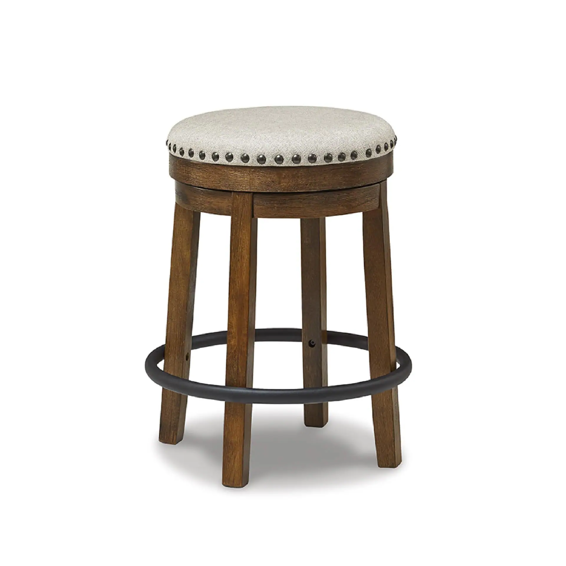 Front. JETRANSPORT - Valebeck | 30" Farmhouse Pub-height Swivel Barstool With - Upholstered Cushion Nailhead Trim Metal & - Dark Brown Counter Backless.