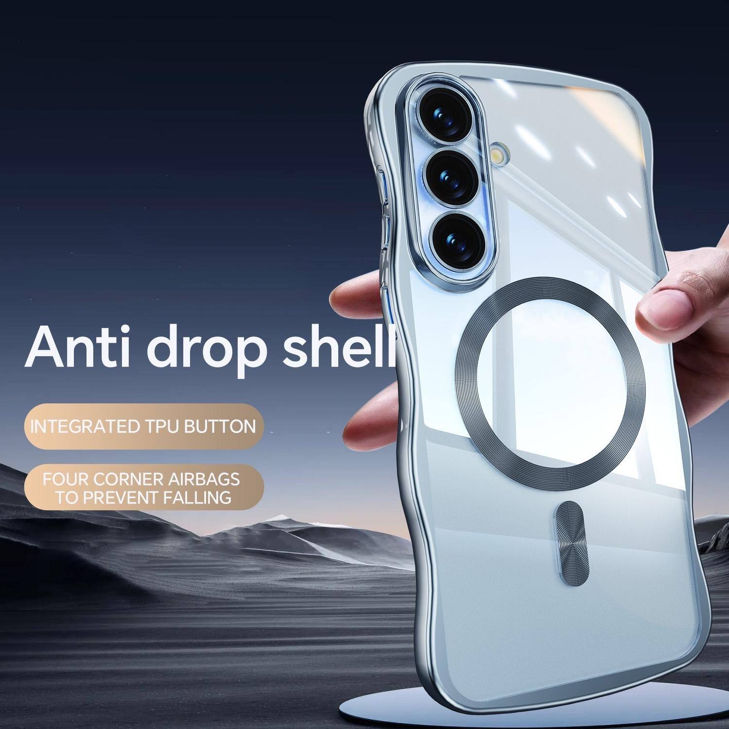 Anti drop shell

INTEGRATED TPU BUTTON

FOUR CORNER AIRBAGS TO PREVENT FALLING