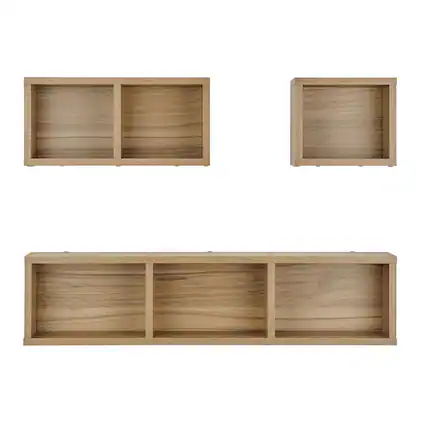Front. Danya B - Bauhaus Floating Geometric Cubby Wall Shelves - Set of 3 Sizes - Chestnut - Chestnut.