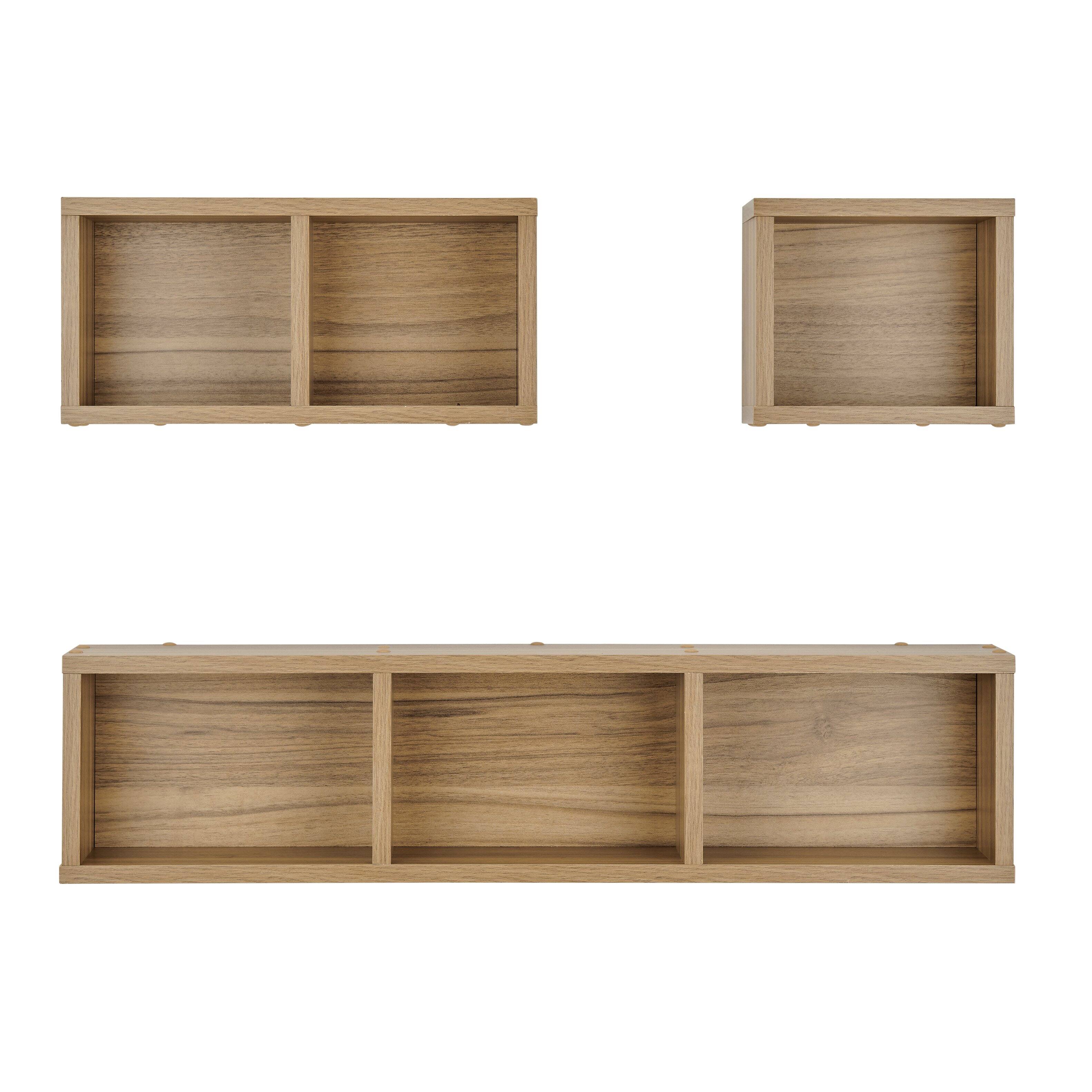 Front. Danya B - Bauhaus Floating Geometric Cubby Wall Shelves - Set of 3 Sizes - Chestnut - Chestnut.