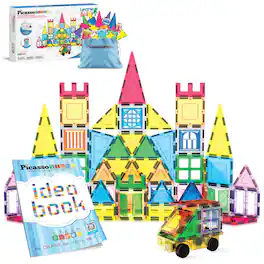 PicassoTiles - Magnetic Tiles for Kids - 103PCS STEM Construction Building Blocks Set with Tote Bag & Booklet Guide