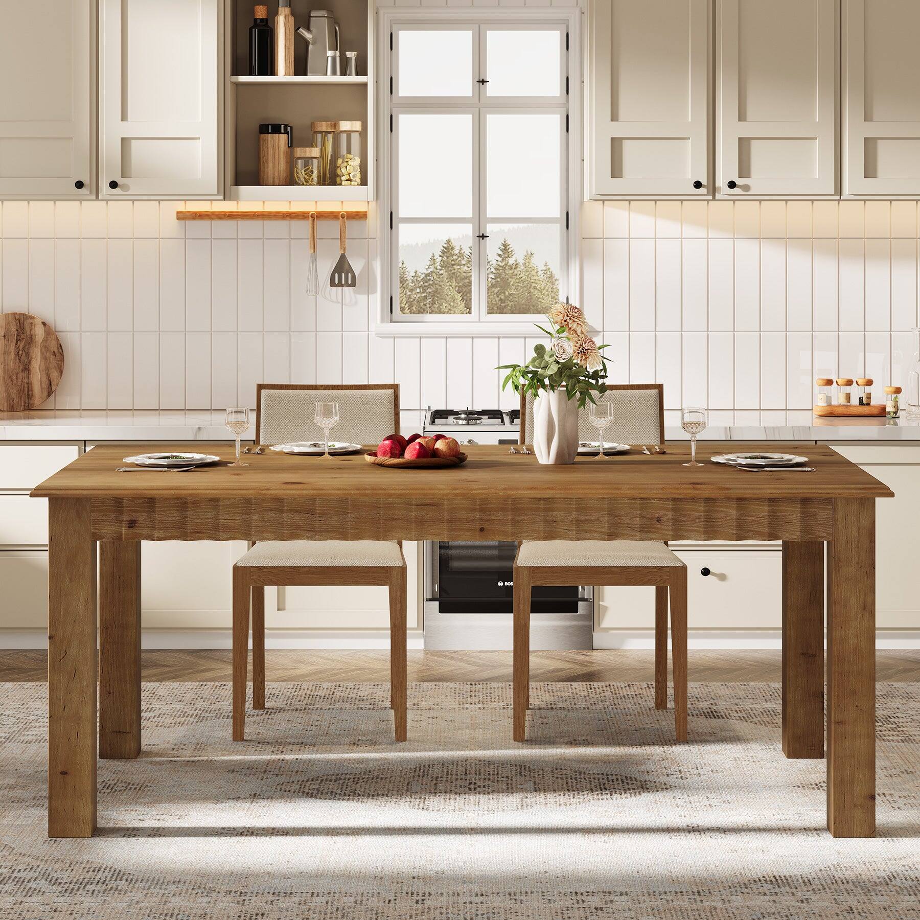 Tribesigns Solid Wood Dining Table with Wood Grain Finish and ...