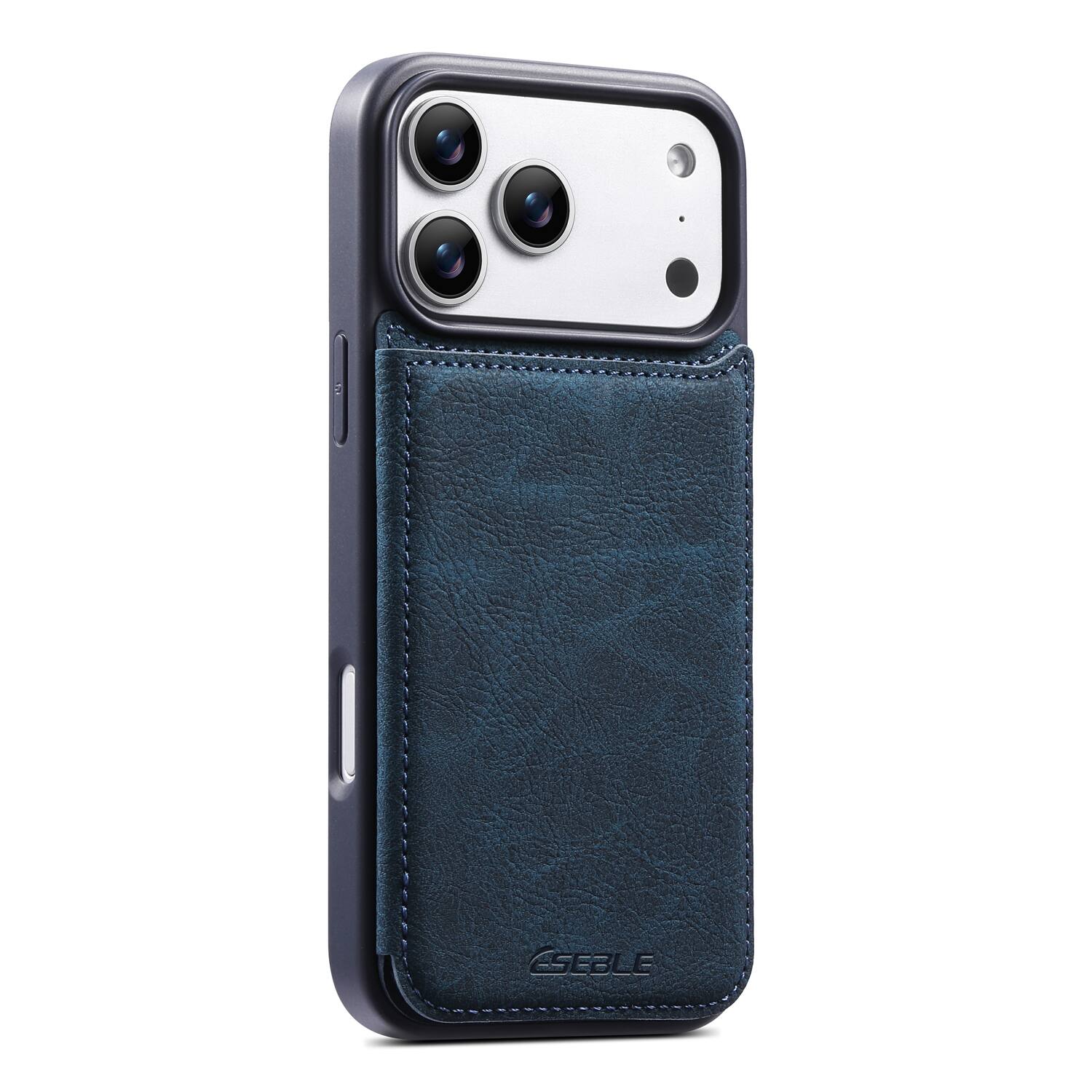 Angle. Dteck - for Apple iPhone 17 Pro Retro PU Leather Wallet Case,Shockproof Magnetic Closure Flip Hidden Card Slots Back Cover - Blue.