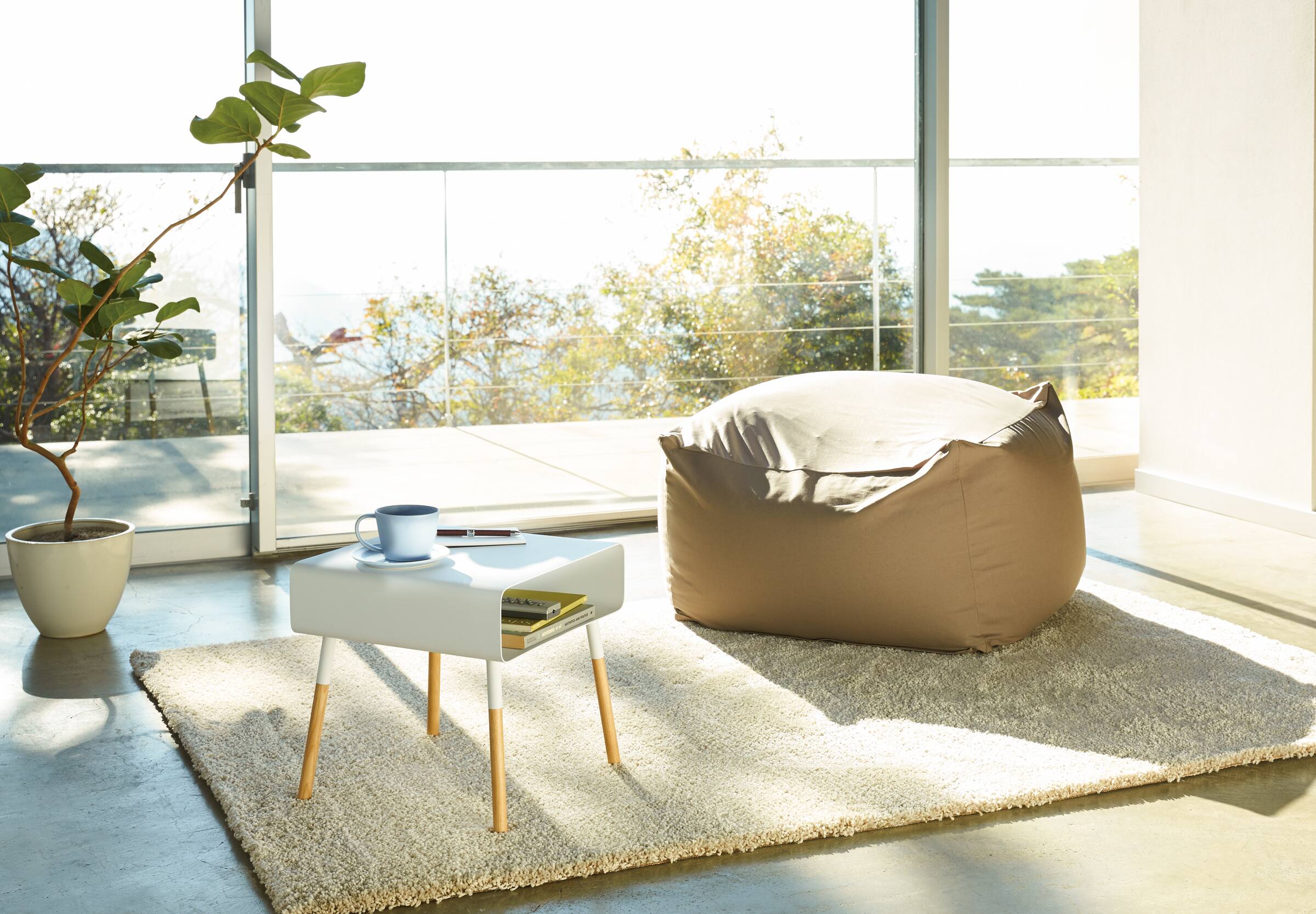 Back. Yamazaki Home - Storage Table - Short (14" H)  - Steel + Wood - White.