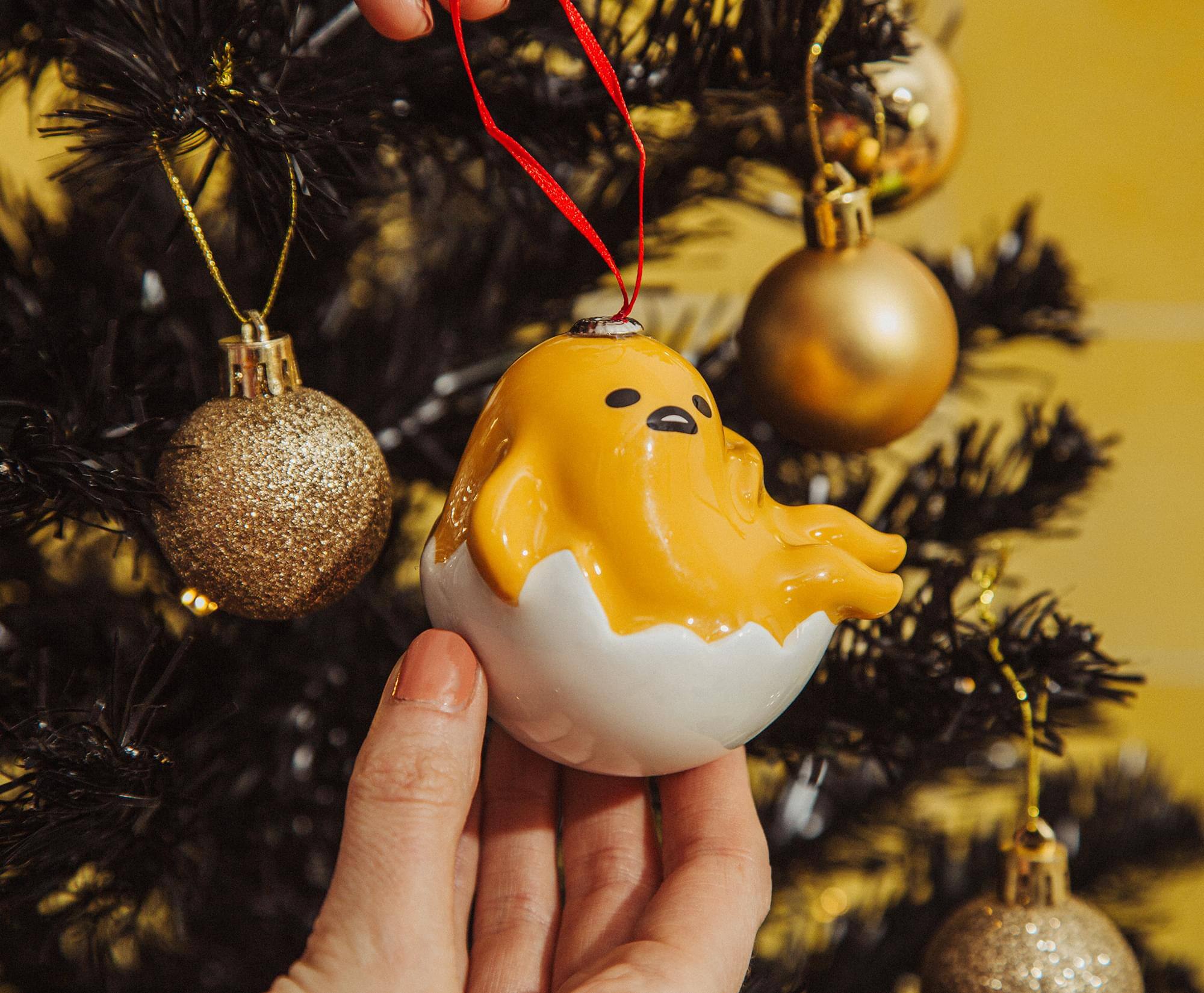 Alt View 3. Surreal Entertainment - Sanrio Gudetama 4-Inch Shatterproof Decoupage Ornament - Yellow.