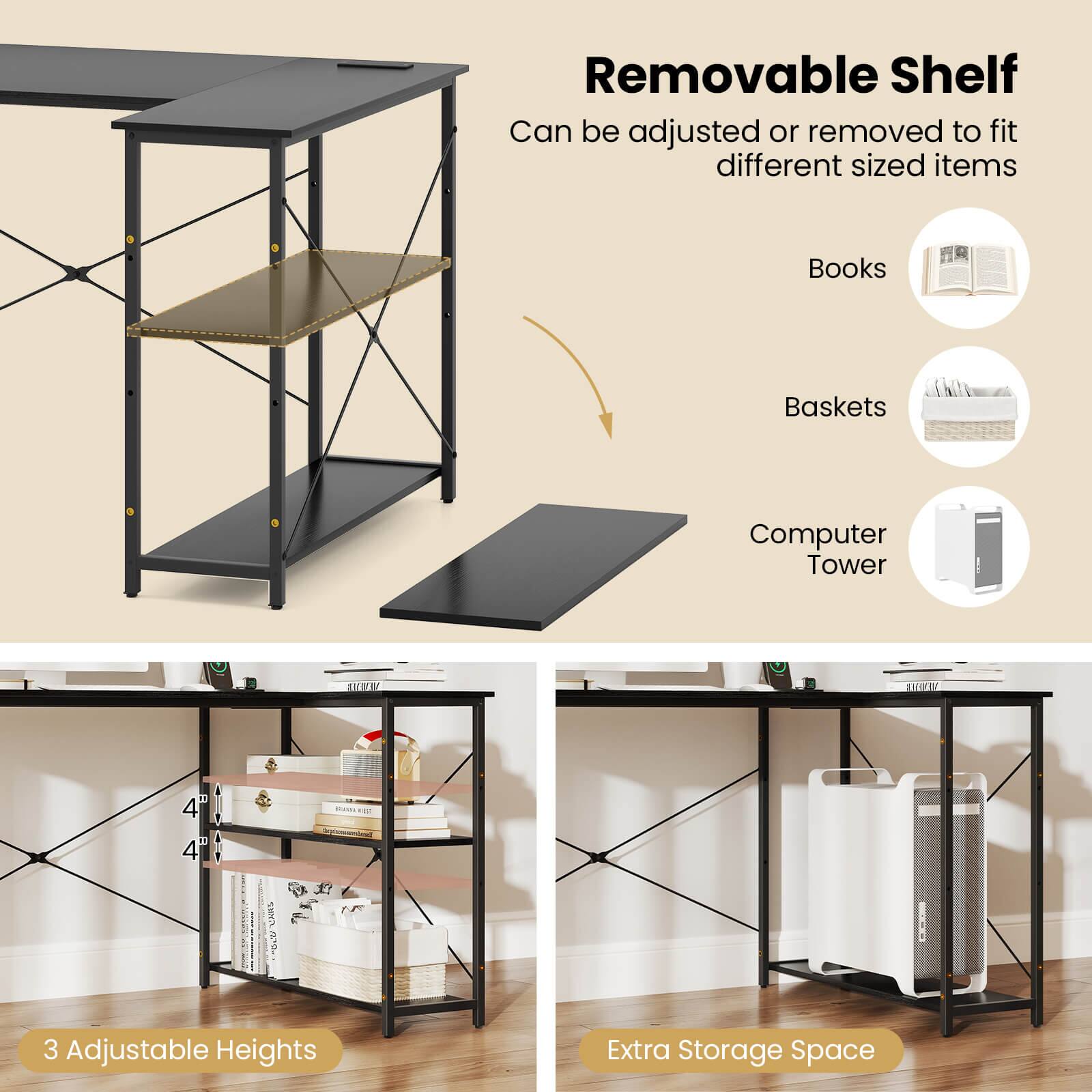 Removable Shelf: Can be adjusted or removed to fit different sized items. Books, Baskets, Computer Tower, TI TMIA 4 4 ARS B. 3 Adjustable Heights. Extra Storage Space.