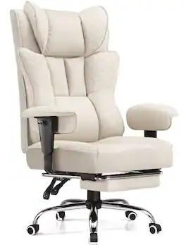 GTPlayer - Big and Tall Office Chair Adjustable Soft Armrests Ergonomic Gaming Chair Deluxe Embossing Designed - Beige