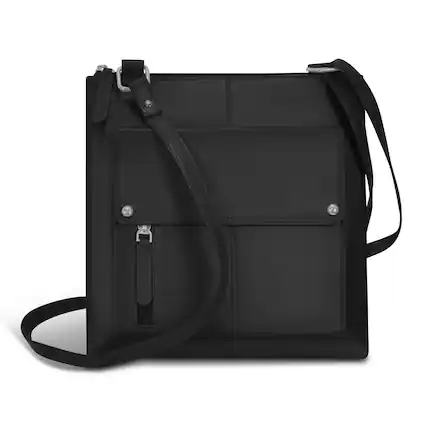 Front. Champs - Classic Leather RFID Cross-Body Bag - Black.