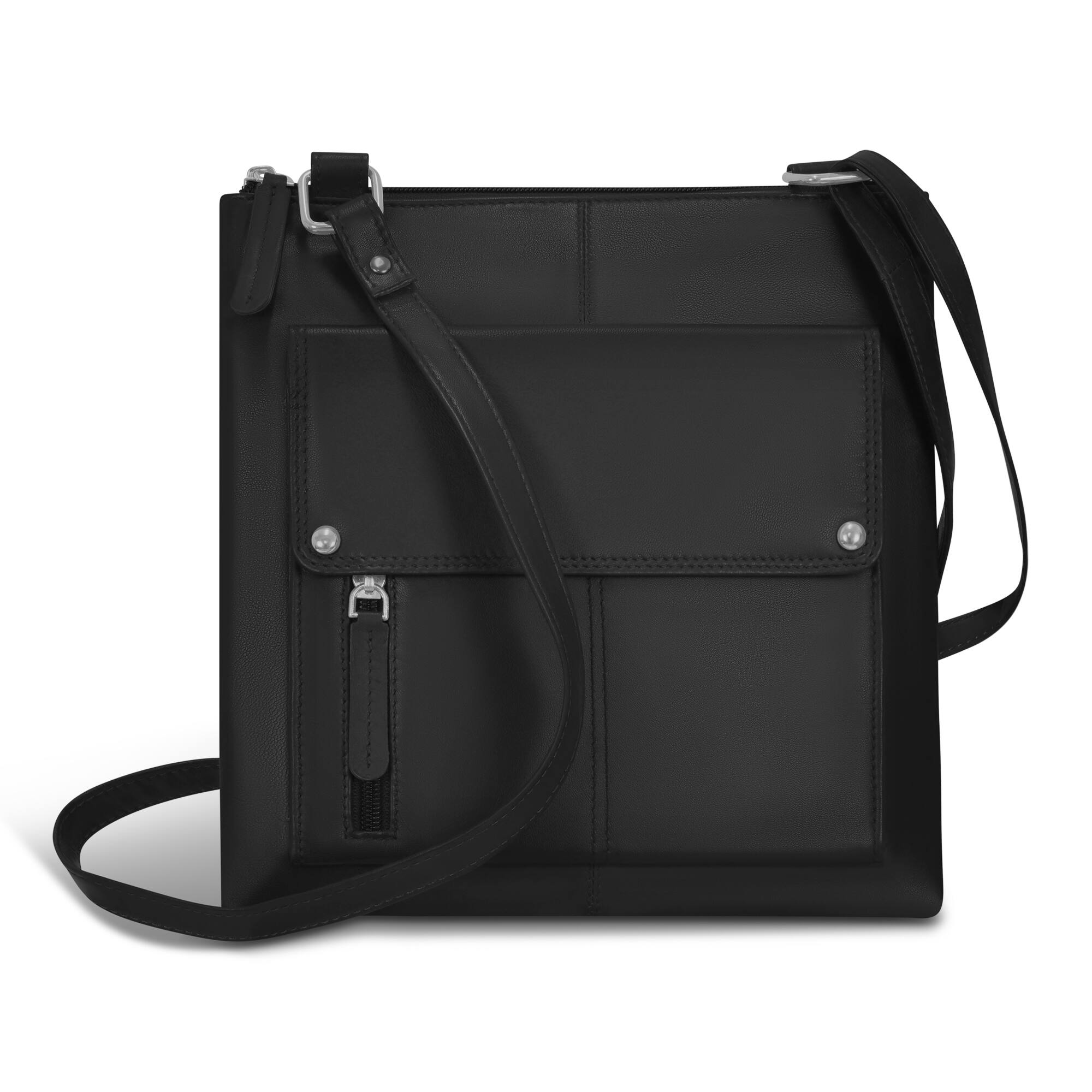 Front. Champs - Classic Leather RFID Cross-Body Bag - Black.