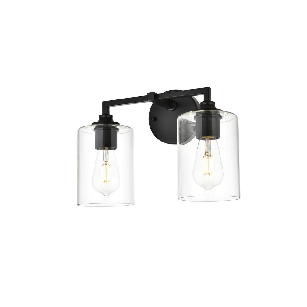 Alt View 1. Living District - Mayson 2 light Black and Clear Bath Sconce - Black And Clear.