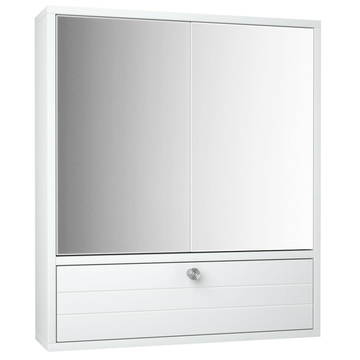 Alt View 1. WELLFOR - Double-Door Mirrored Medicine Cabinet with 3 Hidden Compartments and Flip-Down Storage - White.