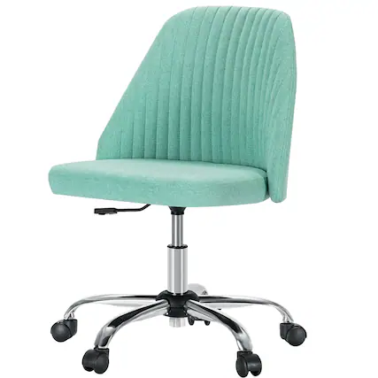 Front. PexFix - Small Office Chair with Wheels, Cute Stylish Armless Desk Chair, Adjustable Height Swivel Task Chair for Vanity, Bedroom - Green.