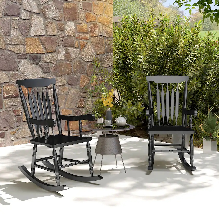 Outsunny Outdoor Wood Rocking Chairs Set of 2, 350 lbs. Porch Rockers ...