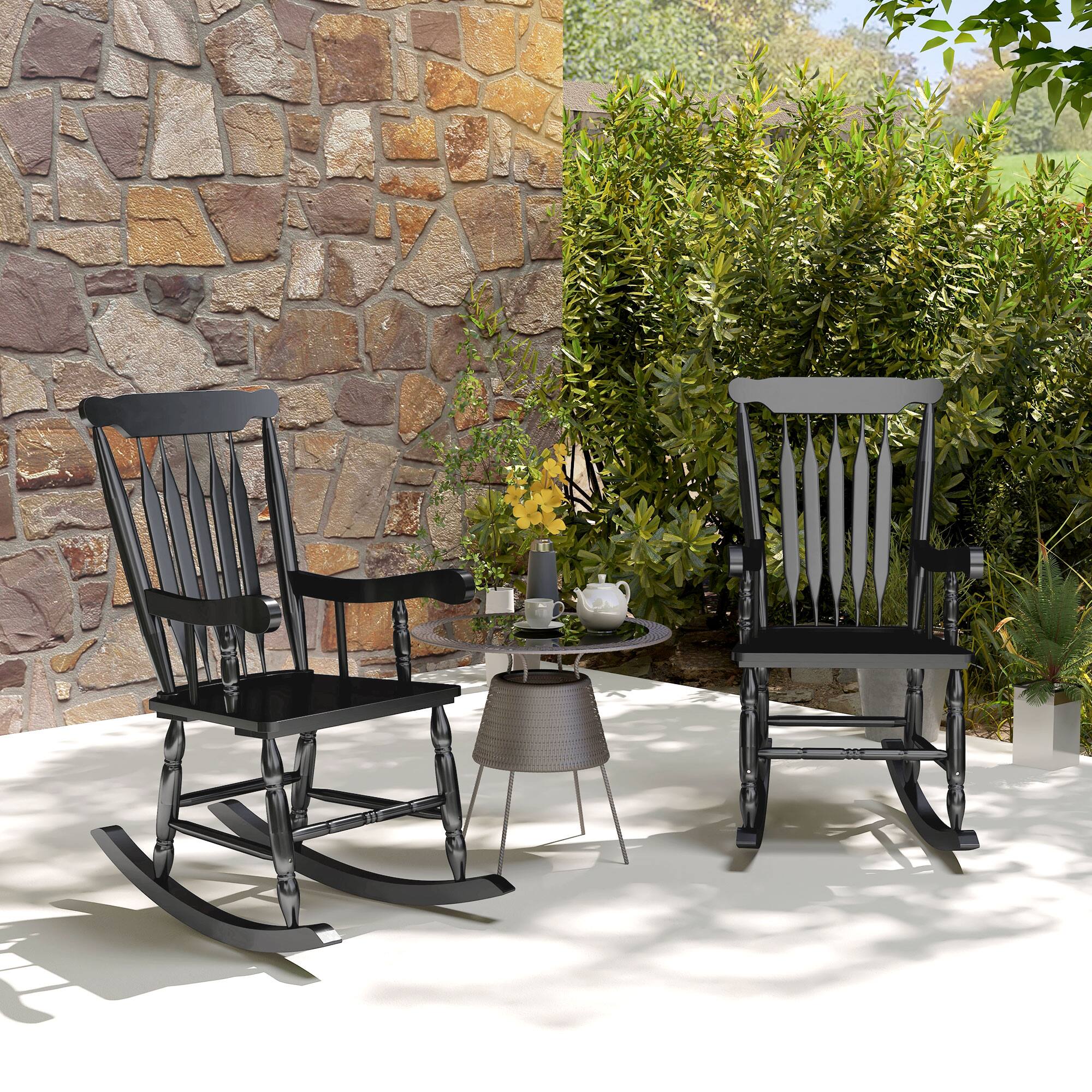 Alt View 1. Outsunny - Outdoor Wood Rocking Chairs Set of 2, 350 lbs. Porch Rockers with High Back for Garden, Patio, Balcony - Black.