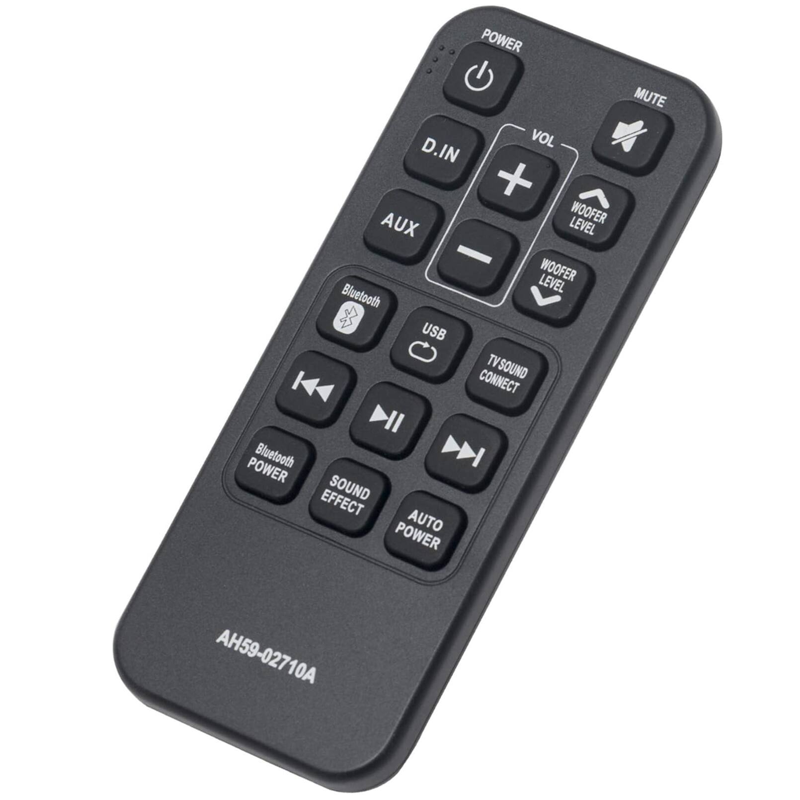 POWER MUTE VOL D.IN + AUX LEVEL WOOFER - LEVEL WOOFER Bluetooth USB TVSOUND CONNECT  POWER Bluetooth SOUND EFFECT AUTO POWER AH59-02710A