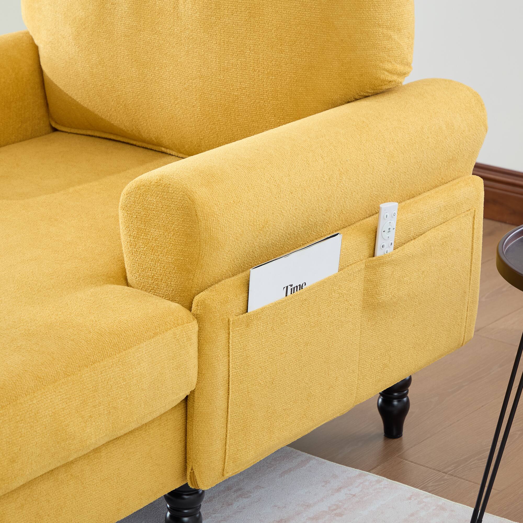 Angle. Chery Life - 38.2 in. Yellow Chenille Fabric Chaise Lounge Recliner Single Sofa with Comfortable Backrest - Yellow.