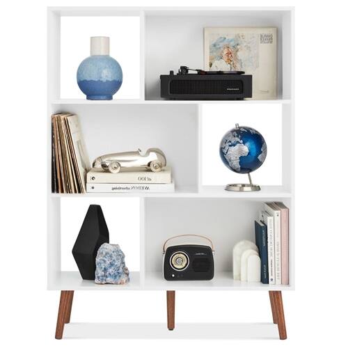 Hivvago - Mid Century Modern Style Bookcase Storage Shelving Unit Wood Finish - White