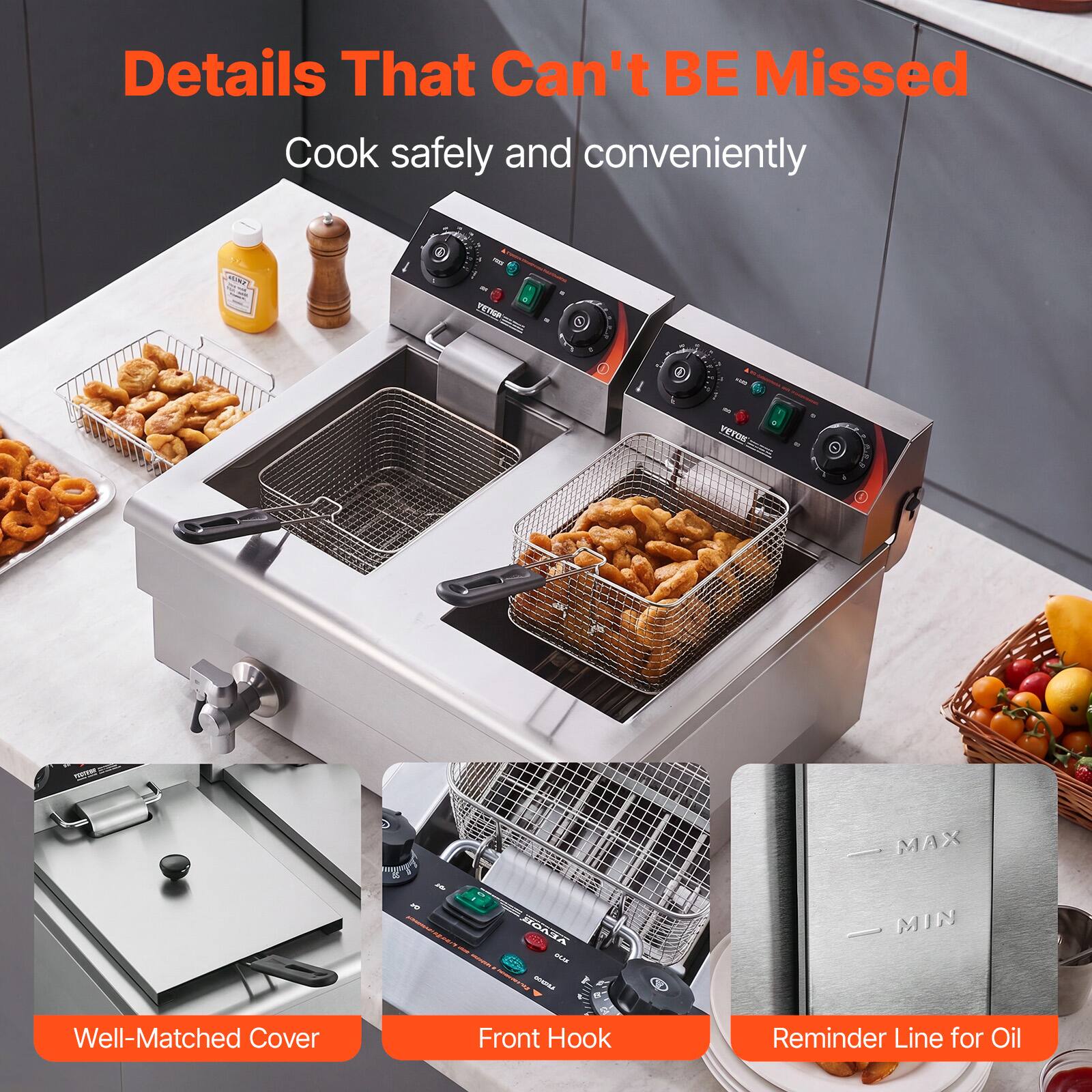 Details That Can't BE Missed  
Cook safely and conveniently

- Well-Matched Cover
- Front Hook
- Reminder Line for Oil
