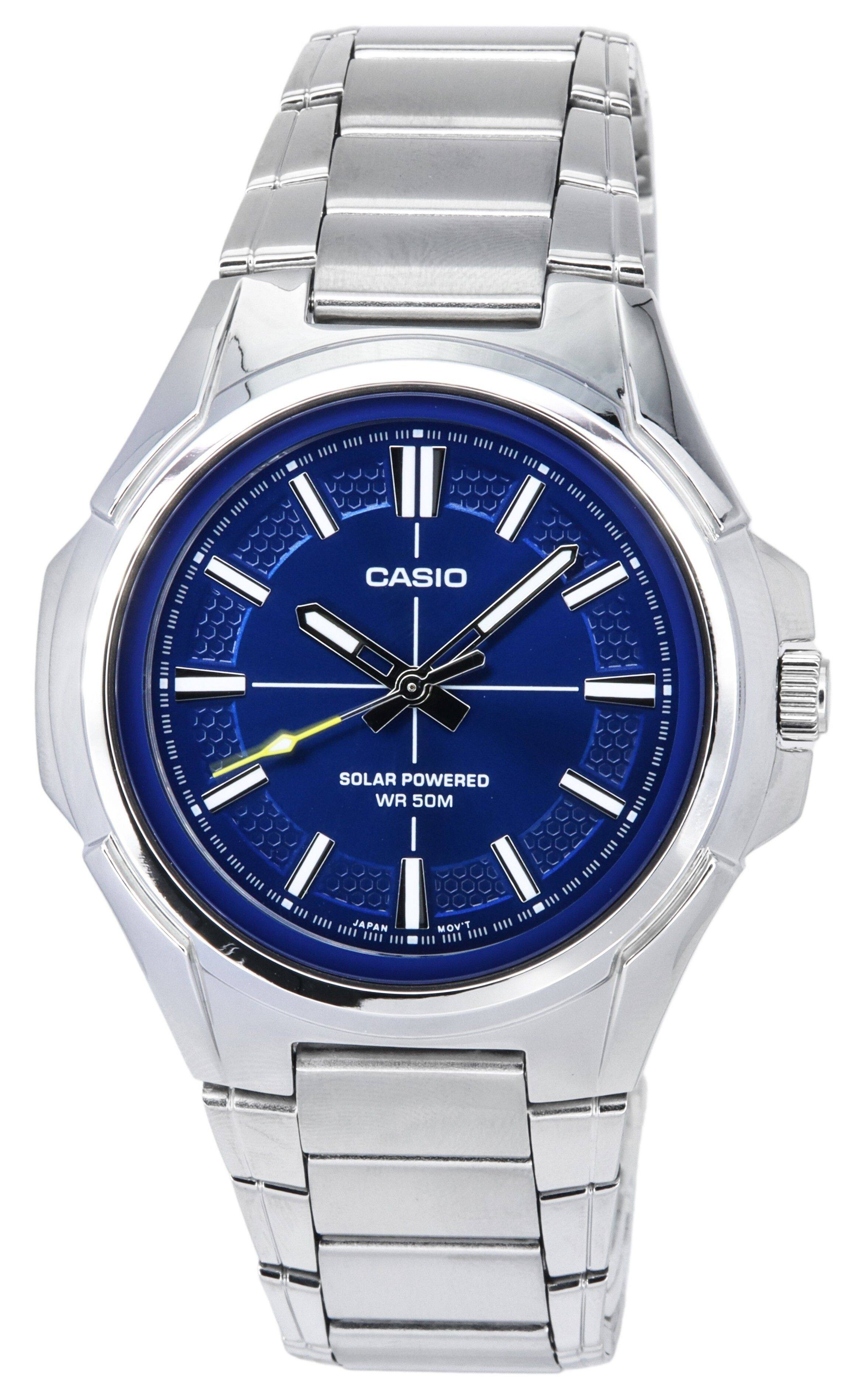 Casio - Standard Analog Stainless Steel Blue Dial Solar MTP-RS100D-2A Men's Watch - Silver