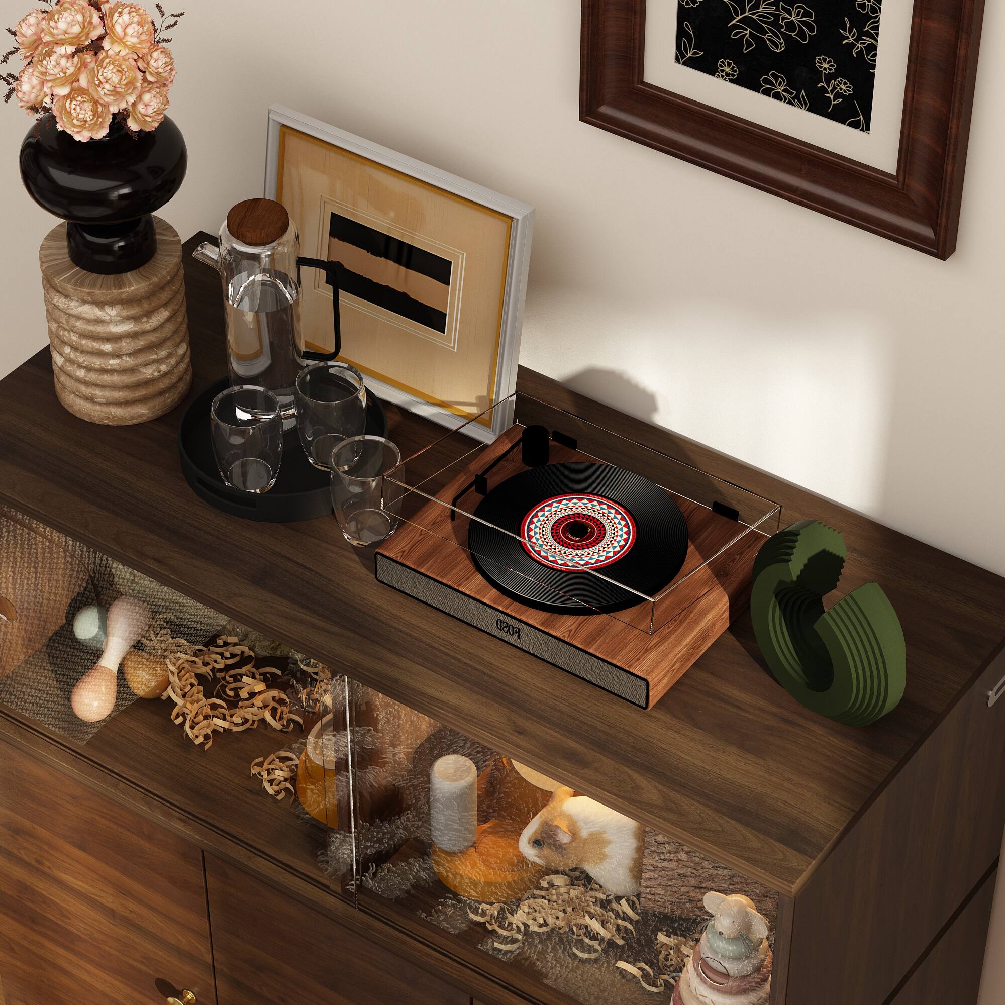 Alt View 1. Famapy - Famapy Modern Storage Cabinet with Sliding Acrylic Doors - Brown.