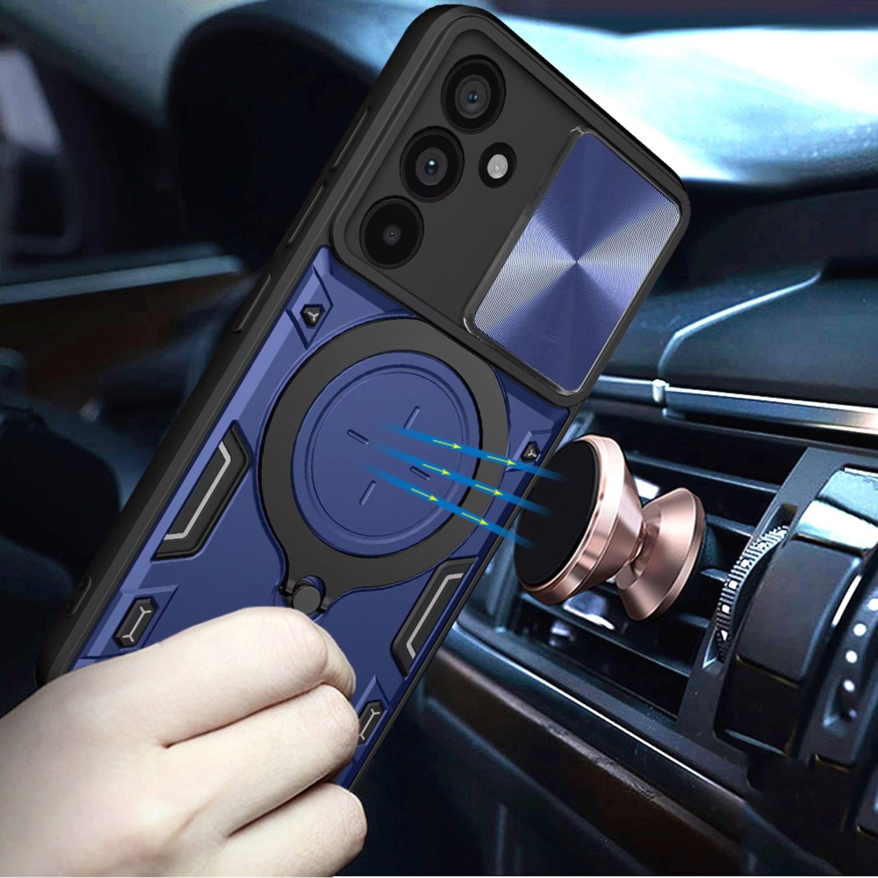 Left. Kitcheniva - Magnetic Ring Camera Lens Protection Phone Case With Tempered Glass For Samsung Galaxy S25 FE Blue - Blue.