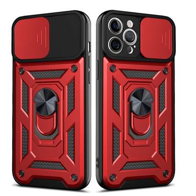 Reiko - iPhone 12 Pro Max Case with Kickstand Ring Holder, Slide Camera Cover, Shockproof TPU, Magnetic Car Mount - Red Reiko - iPhone 12 Pro Max Case with Kickstand Ring Holder, Slide Camera Cover, Shockproof TPU, Magnetic Car Mount - Red
