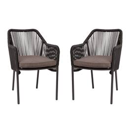 Emma + Oliver - Talmadge Woven All-Weather Outdoor Two-Piece Club Chair Set with Coordinating Cushions for Porch, Backyard and Patio - Gray Cushion/Black Frame