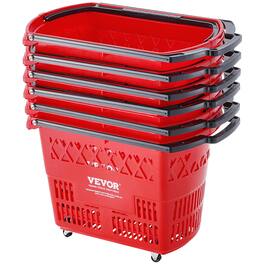 VEVOR - Shopping Baskets, 6PCS, 39L Shopping Carts with Handles, Plastic Rolling Shopping Basket with Wheels, Large Portable - Red