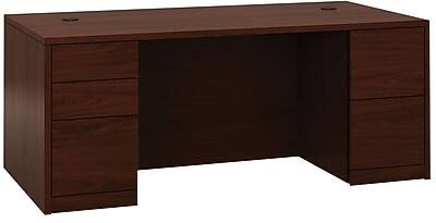 Front. HON - 10500 Series Double Pedestal Desk with Full Pedestals, 29 1/2"H x 72"W x 36"D, Mahogany - Brown.