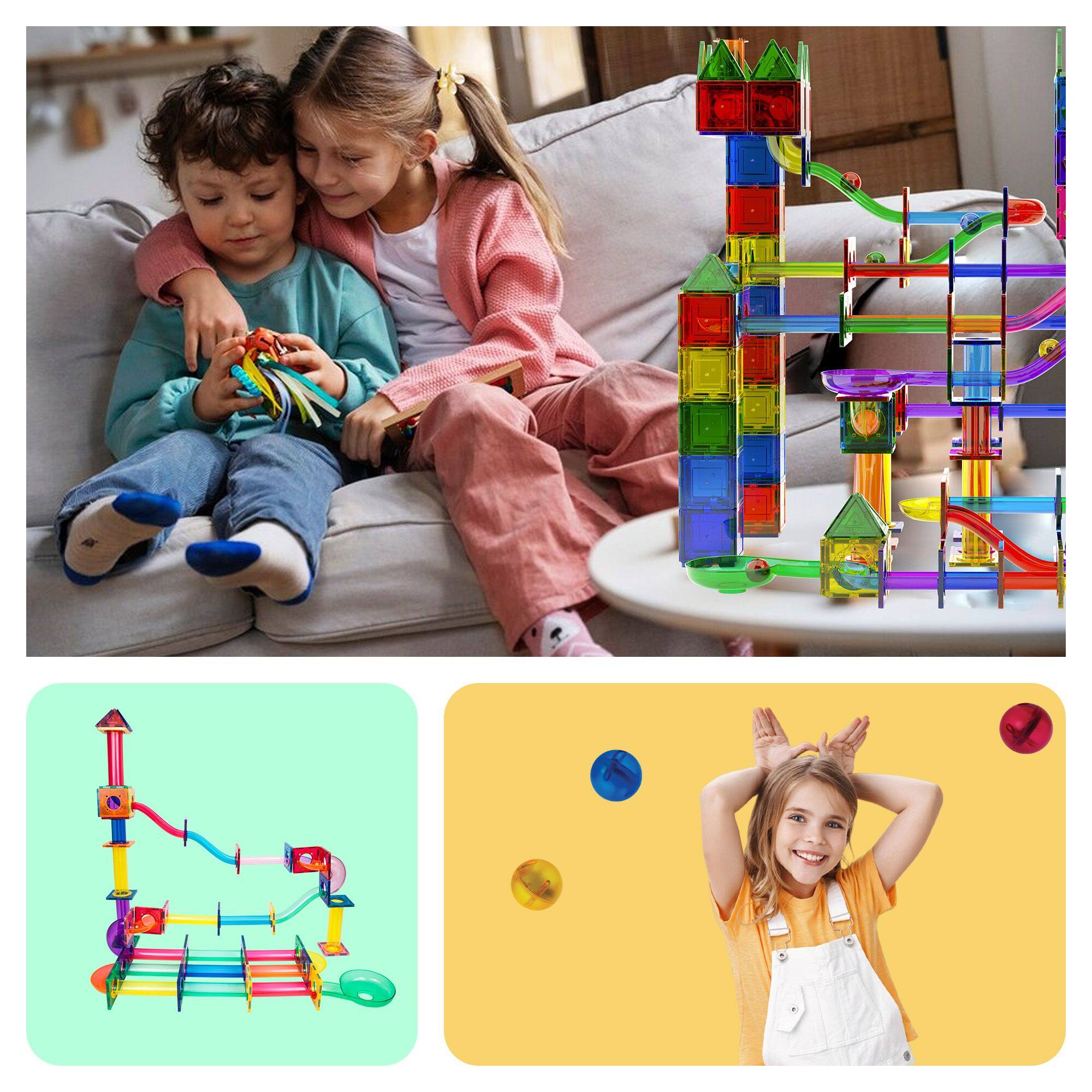 Alt View 4. PicassoTiles - PICASSO-TILES Marble Run Magnetic Tiles for Kids, 120PCS, Construction Magnet Tiles Race Track Building Blocks STEM Toy - Multicolor.