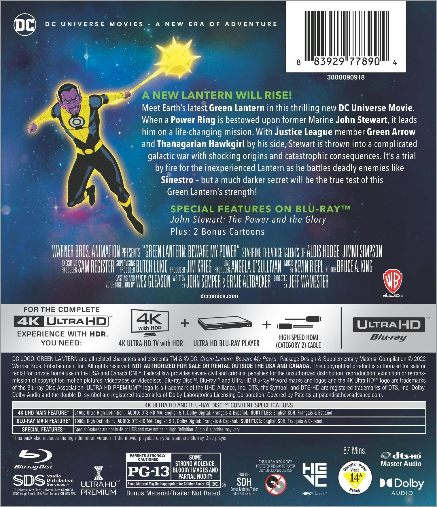 Back. Green Lantern: Beware My Power   - 4K Blu-Ray.