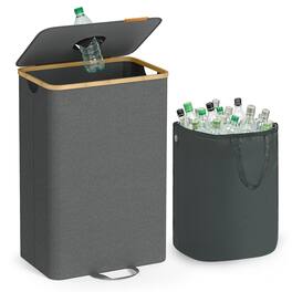 Songmics Home - Recycling Bin, 25 Gallon.,Bottle Recycling Container, for Metal, Plastic, Paper, Glass, Inner Bag with Handles - Slate Gray and Natural Beige