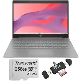 HP - Chromebook 14" HD Laptop 4GB Memory, 64GB eMMC with 256GB Card + Card Reader - Gray