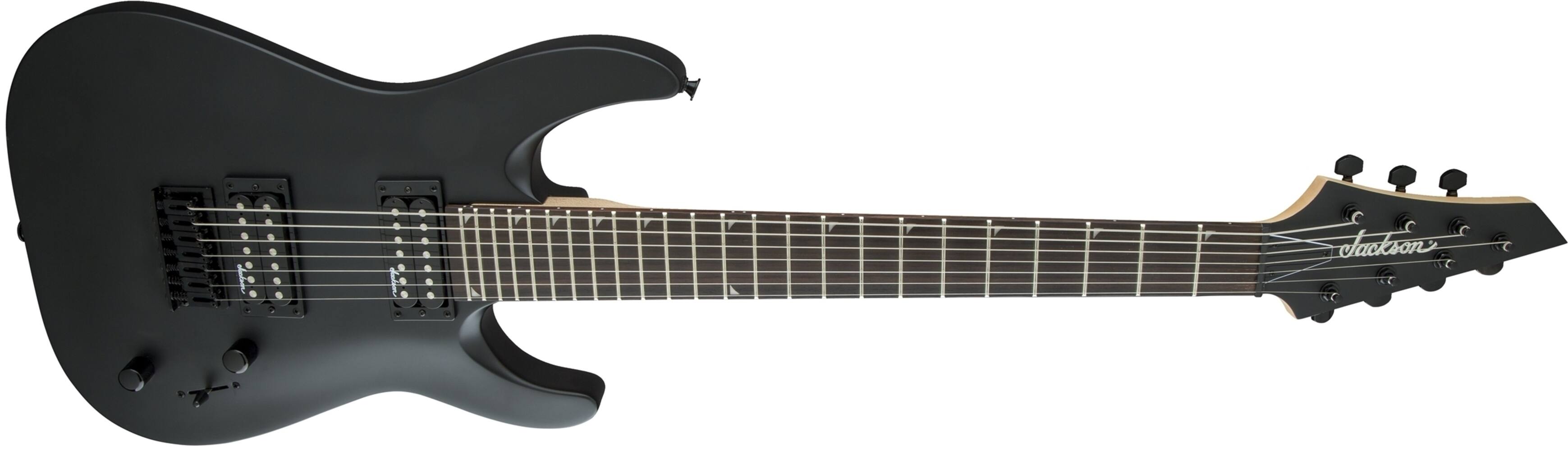 Left. Jackson - Jackson JS Series Dinky Arch Top JS22-7 DKA HT, Satin Black Electric Guitar.