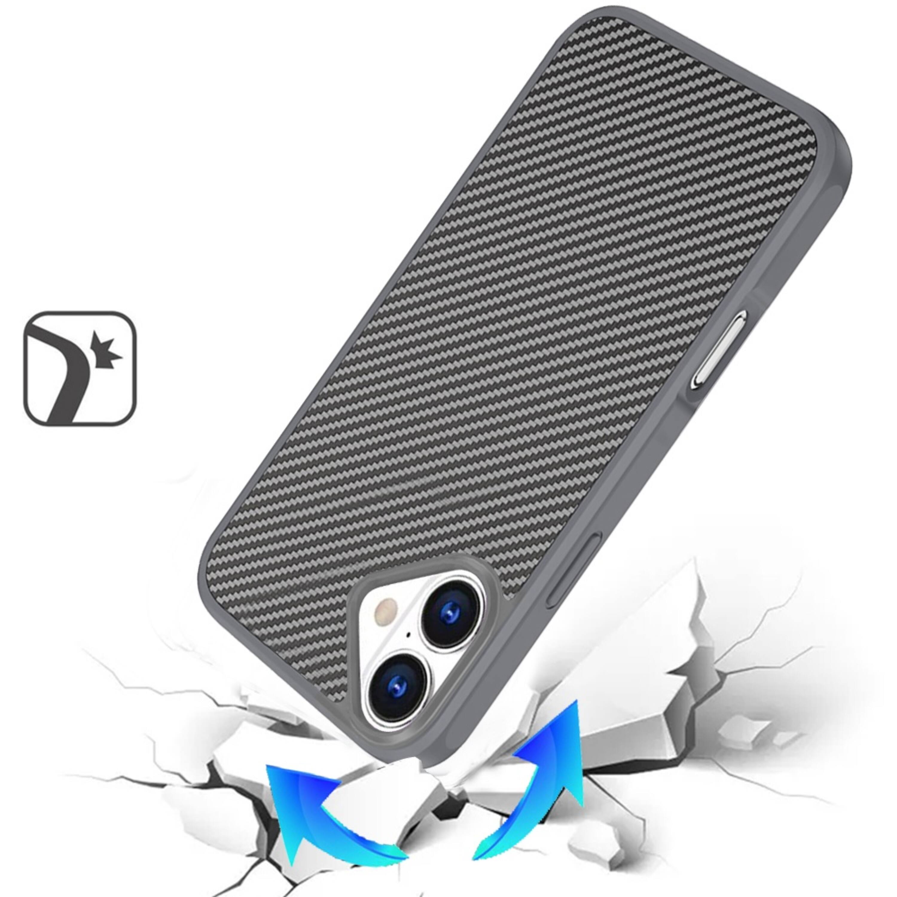 Left. Kitcheniva - Carbon Fiber Print Hidden Magnetic Circle Phone Case With Tempered Glass For iPhone 17 Grey - Grey.