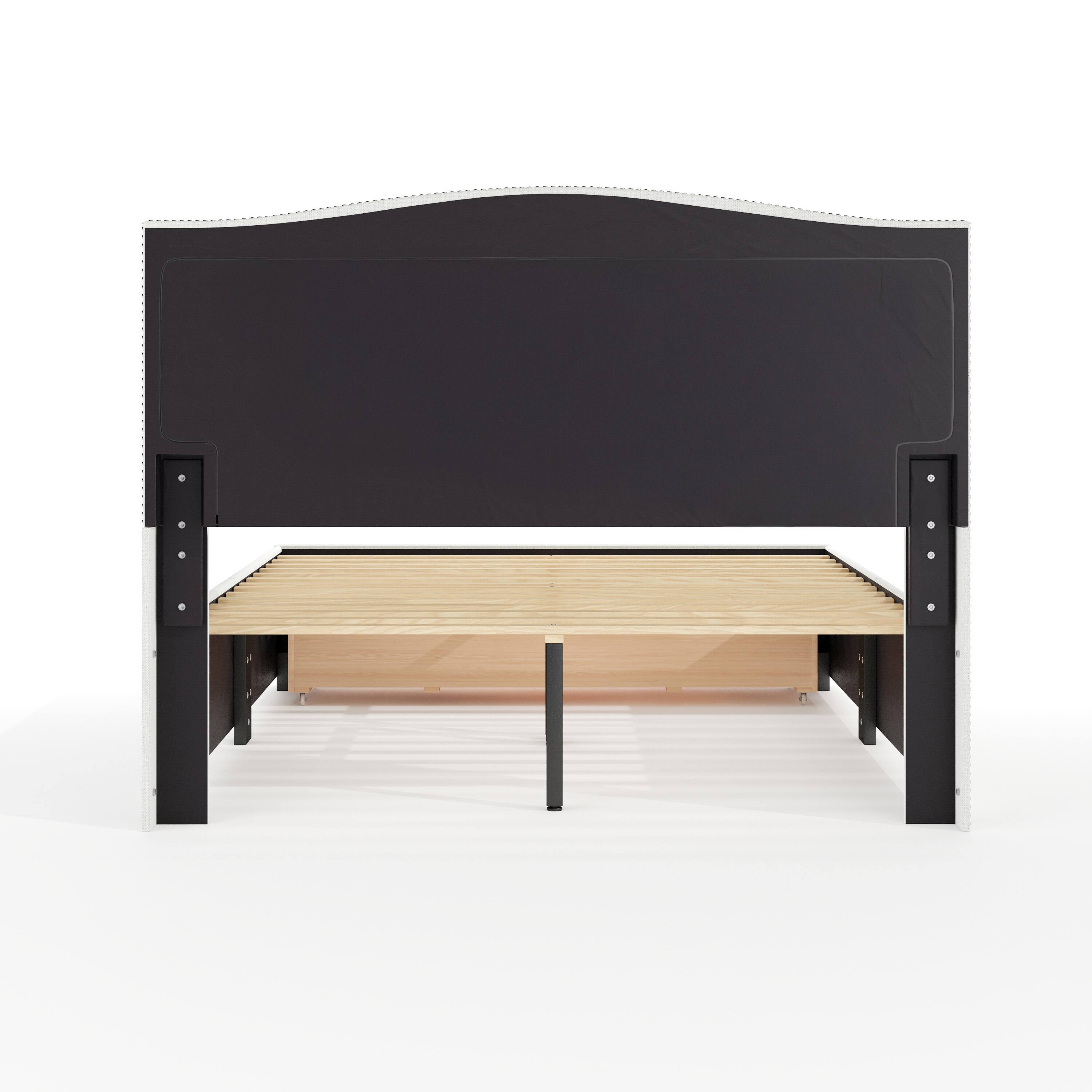 Alt View 10. Martha Stewart - Curved Nail Trim Headboard Platform Bed-Large Storage Drawer - Off-White.
