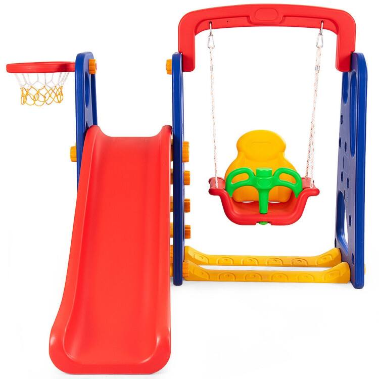 Front. SlickBlue - Junior Children 3-in-1 Climber and Slide Playset with Multi-Activity Design - Red, Blue.