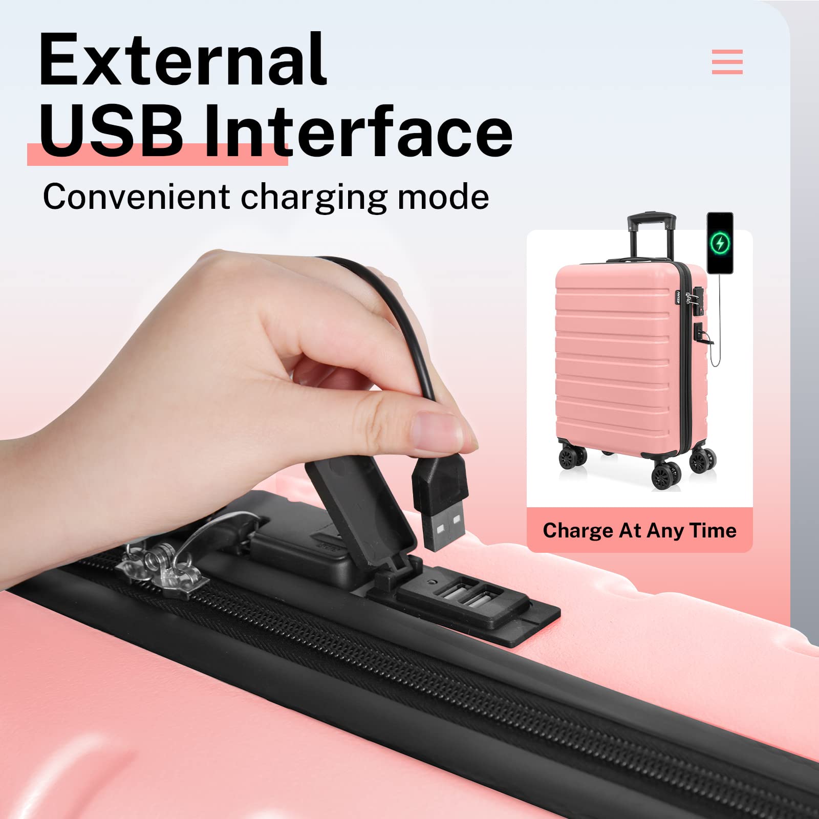 External USB Interface  
Convenient charging mode  
Charge At Any Time