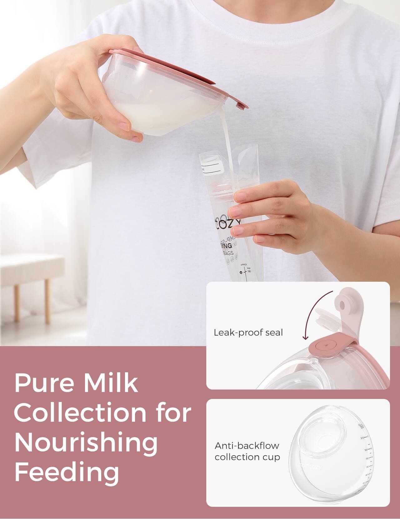 Pure Milk Collection for Nourishing Feeding, Leak-proof seal, Anti-backflow collection cup