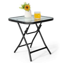 Gymax - 18'' Foldable Patio Side Table Square Coffee Bistro Table w/ Tempered Glass Table Top - Black