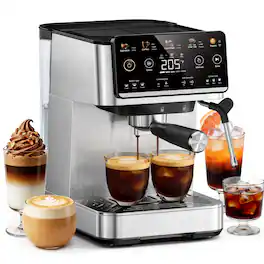 Ecozy - 4-in-1 Espresso, Coffee, Cold Brew, Over Ice Machine with Milk Frother, Interactive Touch Screen, Brezzano Elite Series - Stainless Steel
