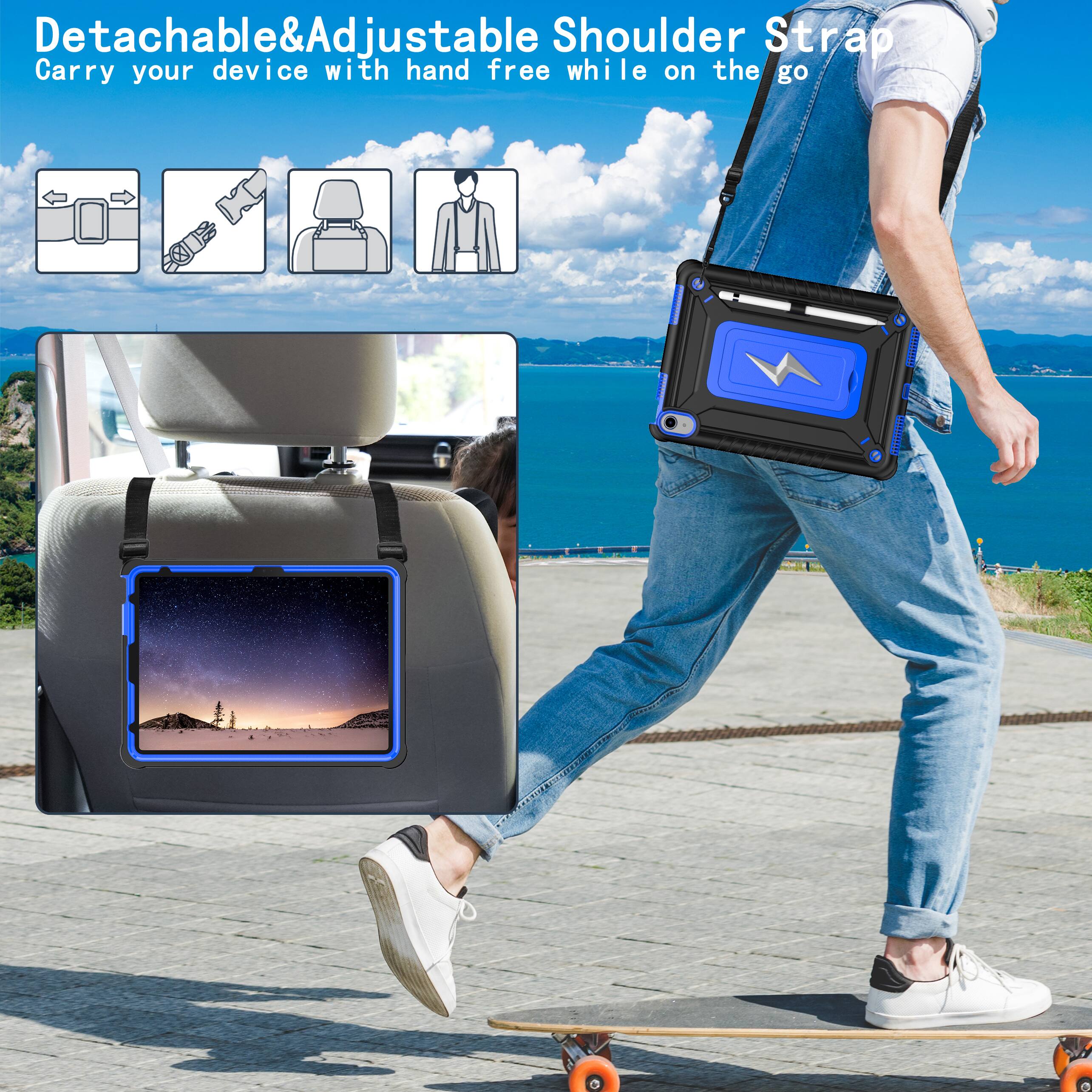Detachable & Adjustable Shoulder Strap  
Carry your device with hand free while on the go