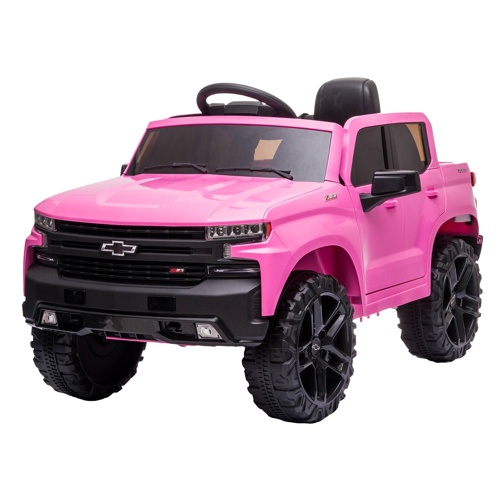 Qeetex - Licensed Chevrolet Silverado 12V Electric Ride-on Car Truck w/Parent Remote Control, Bluetooth Speaker - Pink