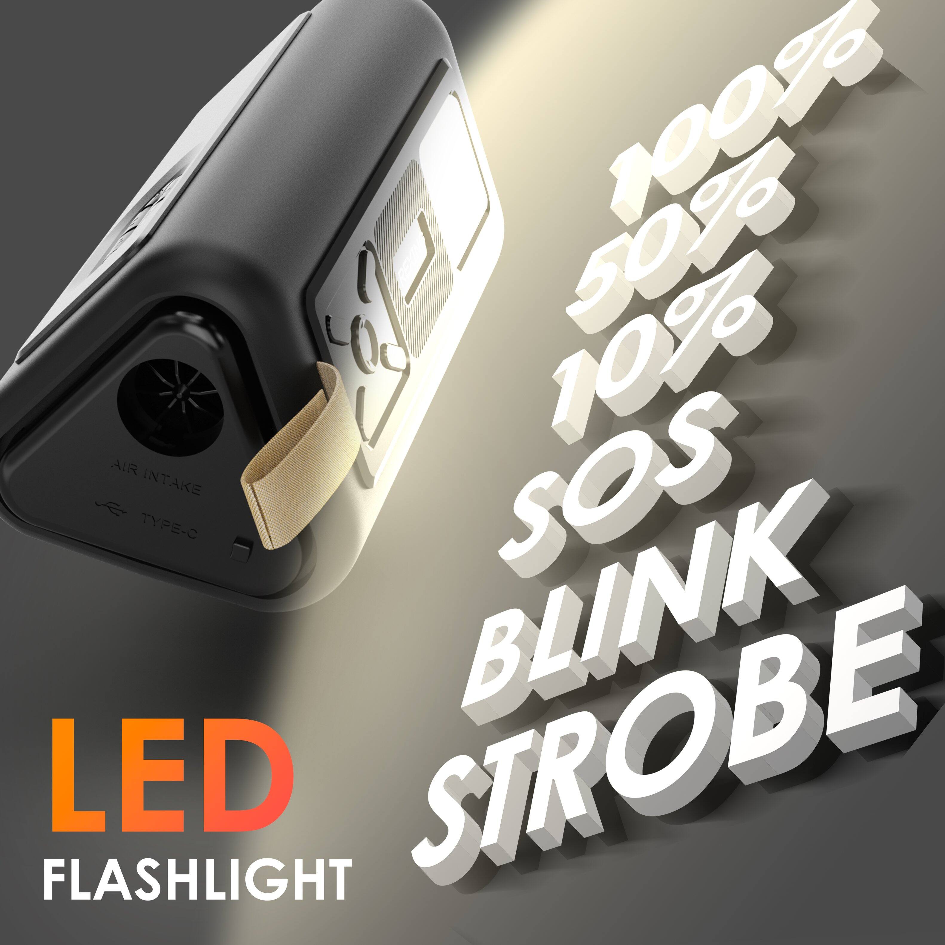 100%  
50%  
10%  
SOS  
BLINK  
STROBE  

LED FLASHLIGHT  

AIR INTAKE  
TYPE-C