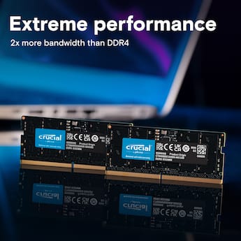 Crucial 128GB Kit (2x64GB) DDR5 5600MHz C46 SODIMM Laptop Memory Crucial 128GB Kit (2x64GB) DDR5 5600MHz C46 SODIMM Laptop Memory