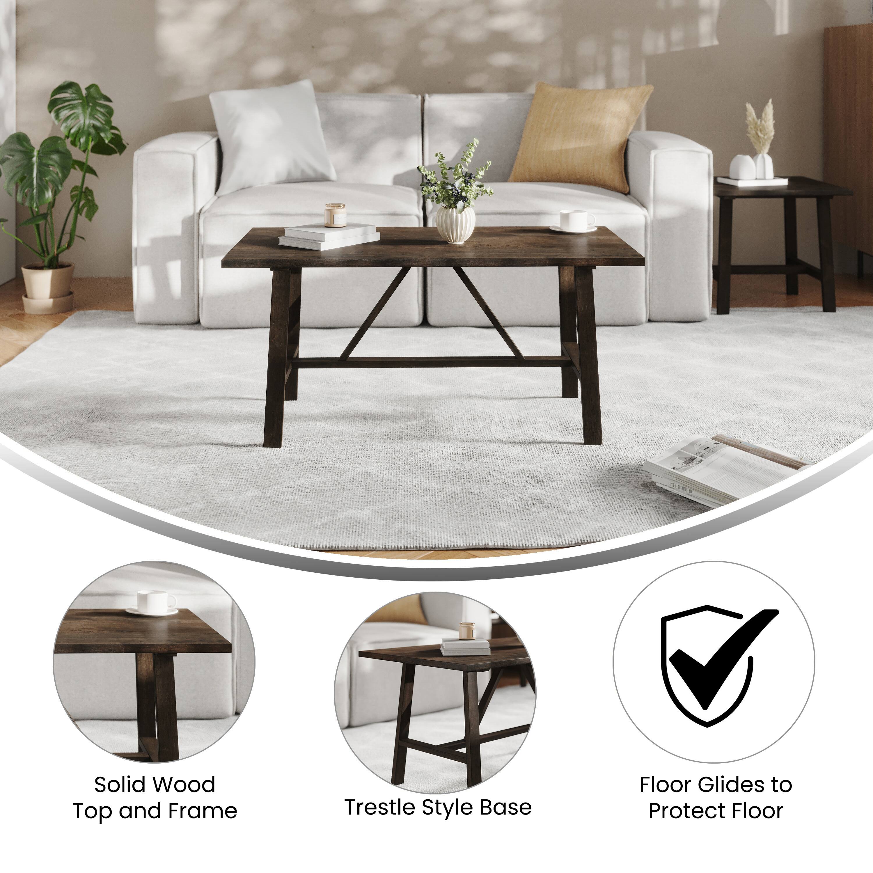 Solid Wood Top and Frame  
Trestle Style Base  
Floor Glides to Protect Floor